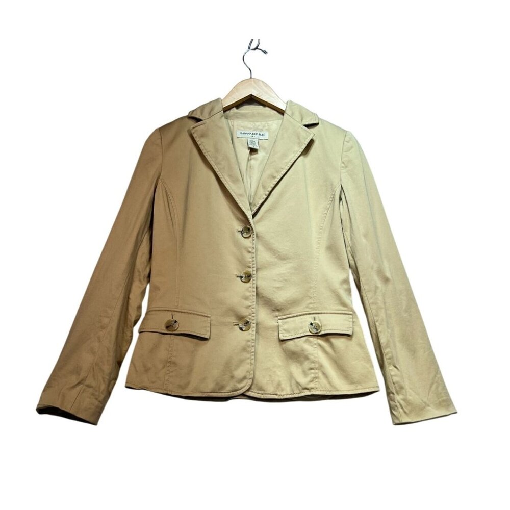Banana Republic Womens Blazer Jacket Size 6 Beige Workwear Long Sleeve Pockets